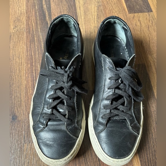 Woman By Common Projects Black Solid Leather Low Top Sneaker Achilles Sz 6 36 - Picture 4 of 9